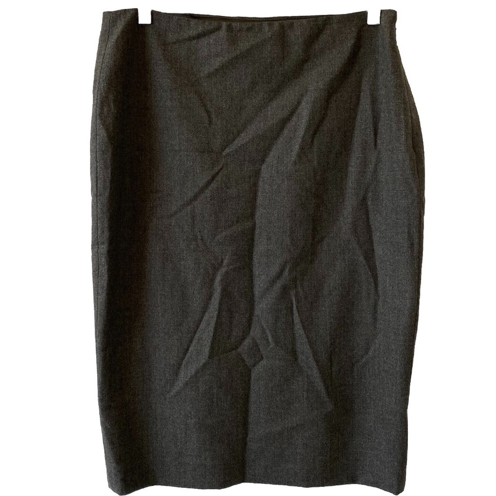 Ralph Lauren Black Label Sz 8 Knee Pencil Skirt Gray Double Slits Wool